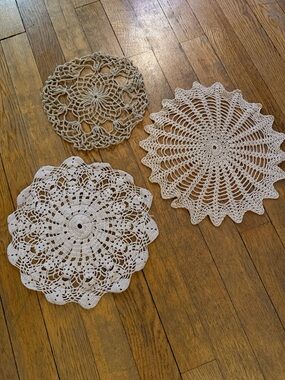 Handmade Crochet Doilies - Set of 3 in Cream and Tan